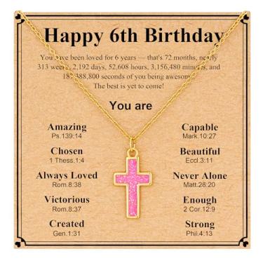 Imagem de DORANA Presentes para meninas adolescentes felizes 6 7 8 9 10 11 12 13 anos presente de aniversário rosa cruz colar para meninas adolescentes primeira comunhão confirmação batismo presentes para