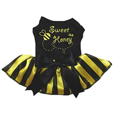 Imagem de Petitebella camiseta preta de abelha pequena listrada amarela preta tutu filhote cachorro vestidoPetitebella Medium amarelo CCGT0597
