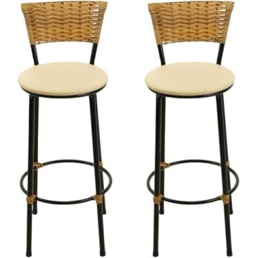Imagem de kit 2 banquetas alta junco Imbuia bar balcão area gourmet (bege)