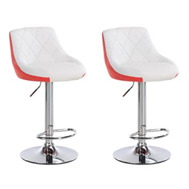 Imagem de Banco de bar, banco alto, cadeiras de balcão, balcão de cozinha, banco de tubo ajustável em altura, banco de bar giratório com encosto, com apoio para os pés, conjunto de 2, branco 3