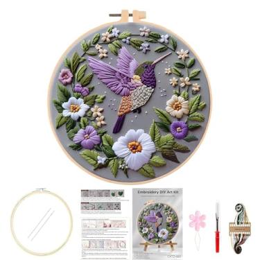 Imagem de Huacan Kits de bordado para adultos iniciantes DIY ponto cruz estampado padrão animal kit de costura 1 peça 7,9 x 7,9 polegadas (Bird 3)