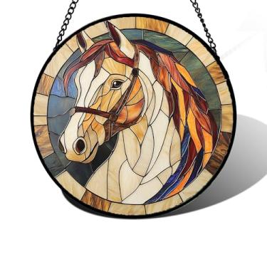 Imagem de DASTOLL Pendurado em vitrais, crina colorida de cavalo animal, painel de vidro, apanhador de sol, decoração legal para aniversário para mulheres, homens, esposa, tia e mãe, 19,8 cm