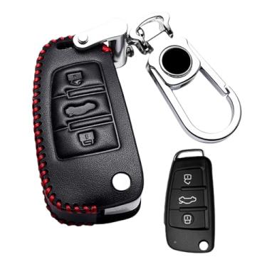 Imagem de Capa de couro para chave de carro, compatível com audi a1 a3 a4 a5 q7 a6 c5 c6, capa remota, estilo de carro, chaveiro(019-K-R)