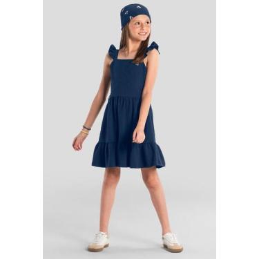 Imagem de Vestido infantil menina com lenço Brandili, 4, Azul
