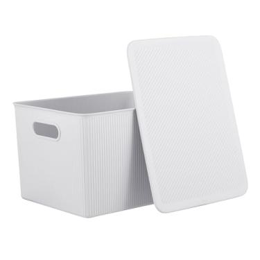 Imagem de Superio Cestos organizadores de caixas decorativas de plástico para armazenamento doméstico, extragrande branco fumê (1 pacote - 22 litros), caixa empilhável para organizar prateleiras de armário