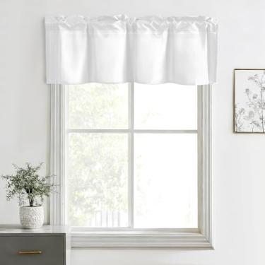 Imagem de Hiasan Cortinas de saia para cozinha, sala de estar, porão e janelas de banheiro, janela pequena, topo curto sólido de fazenda, painéis de cortina com bolso de haste curta - 132 x 45 cm, branco, 1