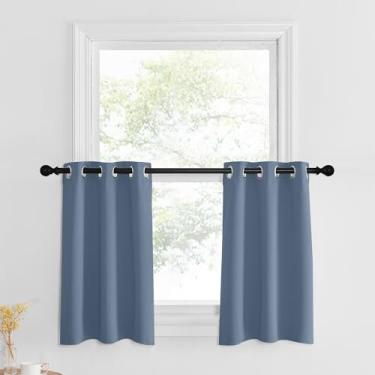 Imagem de Cortinas de escurecimento de ambiente de 76 cm de comprimento, cortinas de cozinha sobre a pia cortinas curtas com ilhós, cortinas de proteção de privacidade, L 86 x C 76 cm, azul pedra, 1 peça