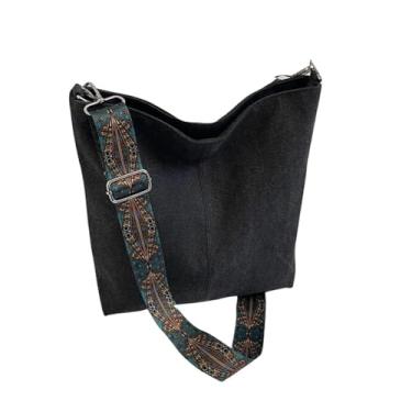 Imagem de RYZGOJV Sacola grande de lona de algodão super forte, bolsa de pano reutilizável para compras de supermercado, bolsa fashion para mulheres - preta