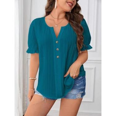 Imagem de Camisa Elegante De Verão plus Size Para Mulheres, Decote Em V, Casual,