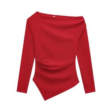 Imagem de Camiseta Feminina De Manga Longa Assimétrica Moda Elegante Primavera V