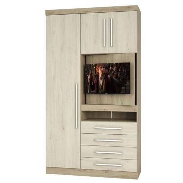 Imagem de Guarda Roupa Solteiro 129 Cm 3 Portas 4 Gavetas Com Painel Giratório Para Tv Master Luciane Móveis