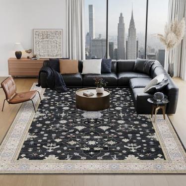 Imagem de Tapetes grandes para sala de estar, tapete lavável preto 20 x 25 para quarto, tapetes macios boho para quarto, tapete grande moderno para quarto de crianças, tapete antiderrapante para escritório