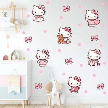 Imagem de adesivo de parede hello kitty cute baby rosa decoração quarto de menin