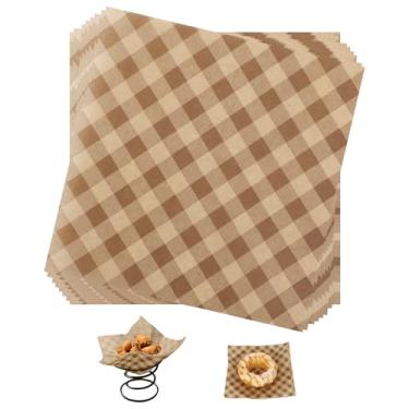 Imagem de 100pçs Folhas Papel Frios Encerado, 15x15cm Forros Cesta Alimentos à Prova Gordura Xadrez Marrom Embalagens Sanduíches & Hamburgueres Forros Bandija para Servir Comida Piqueniques Restaurantes