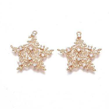 Imagem de 2 peças pingentes de folha de filigrana de latão cristal transparente zircônia cúbica folhas galhos pingentes de joias banhado a ouro 18 K real para brincos faça você mesmo, colar, pulseira, corrente