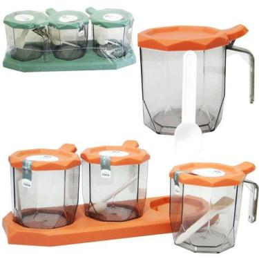 Imagem de Porta condimento de acrilico 3 pecas 400ml com colher + tampa + alca e