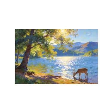 Imagem de Impressão em tela de paisagem de arte de parede - árvore lago veado - pintura de decoração - imagens para sala de estar quarto 60 x 90 cm 24 x 35 pol sem moldura