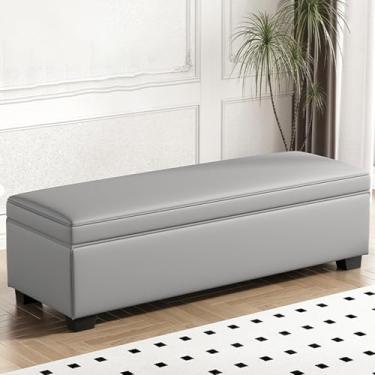 Imagem de Modern Entryway Wood Storage Bench, Wrapped in PU Leather, with Sturdy Legs, Hidden Storage, High-resilience Foam Padding, Suitable for Bedrooms(Gray,70 * 40 * 40cm/28 * 16 * 16in)