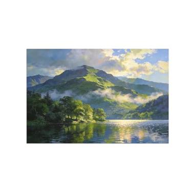 Imagem de Impressão em tela de paisagem de arte de parede - lago floresta de montanha - quadros de pintura de decoração para sala de estar quarto 80 x 120 cm 31 x 47 pol sem moldura