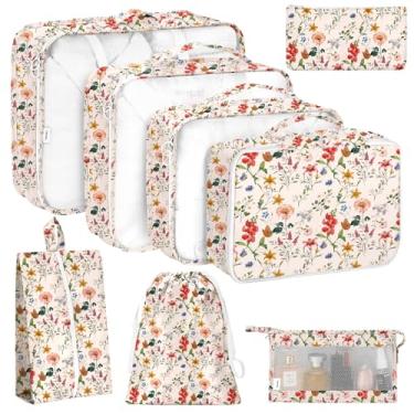 Imagem de KPX 8 conjuntos de organizadores para viagem, organizadores de bagagem, acessórios grandes de higiene pessoal para roupas, sapatos, cosméticos (flor retrô)