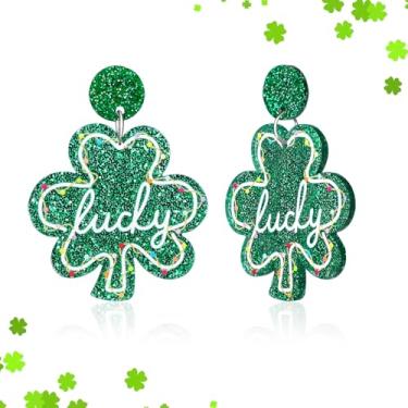 Imagem de Brincos femininos de acrílico com trevo de quatro folhas para o dia de São Patrício, one size, Acrílico, Sem pedra preciosa