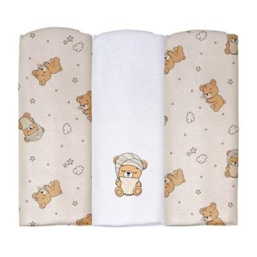 Imagem de Cueiro Flanelado Estampado com Puff 1,00 cm x 80 cm Pixuxu, Urso Sonin