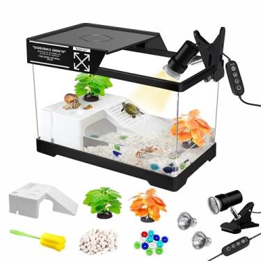 Imagem de GOZILLA Kit de mini tanque de tartaruga com lâmpada, kit de iniciante de tanque de tartaruga de PC com lâmpada ajustável, habitat de répteis com tampa, plataforma frade para bebês tartarugas e
