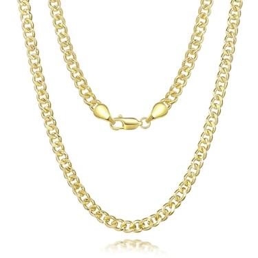 Imagem de CROCHETFUN Colar de ouro 14K feminino com elos cubanos de 4,4 mm, corrente de ouro para homens, colar delicado para mulheres, moderno, 40 a 61 cm, 16 Inches, Ouro, Sem Pedra Preciosa
