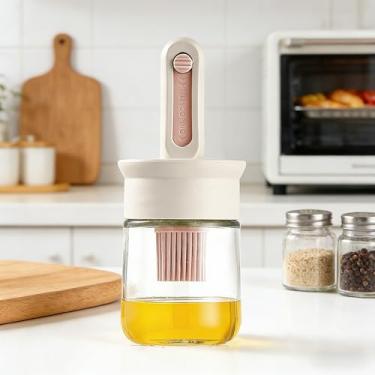 Imagem de Escova de silicone retrátil com recipiente de óleo, escova reutilizável para cozinhar, ferramenta de cozinha com pote de armazenamento (rosa)