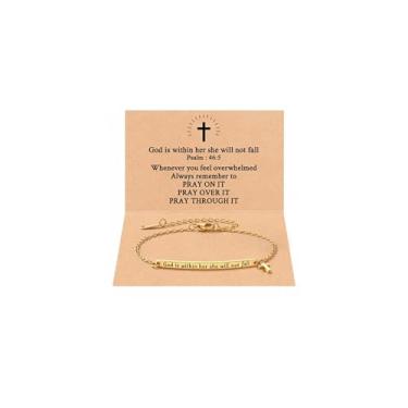 Imagem de Embtrem Pulseiras cristãs femininas God is within her she will not fall bíblia versículo cruz mostarda semente borboleta margaridas charme Jesus joias religiosas presentes melhor amigo melhor amigo