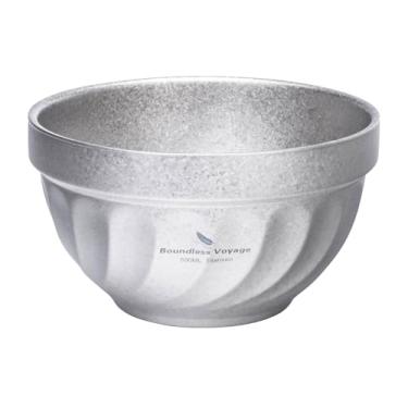 Imagem de iBasingo Tigela de titânio de 500 ml, tigela de acampamento de parede dupla para sopa, arroz e comida, utensílios de mesa de metal ultraleve portátil e durável para caminhadas ao ar livre, mochila