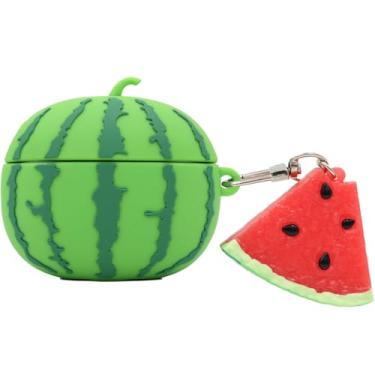 Imagem de Capa MC Fashion para AirPods 4, linda capa à prova de choque de silicone melancia 3D com pingente de fatia compatível com AirPods 4ª geração