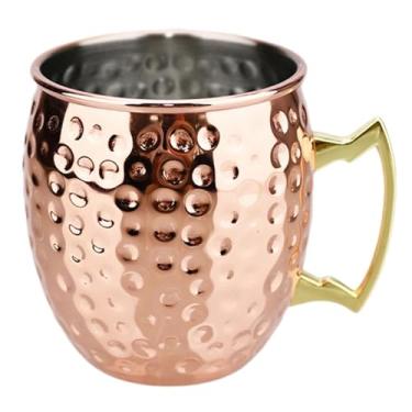 Imagem de Copo de vinho de coquetel de 500 ml, caneca de mule de Moscou, aço inoxidável, martelado, cobre, chávena de cerveja, ferramentas de barra de café (dourado)