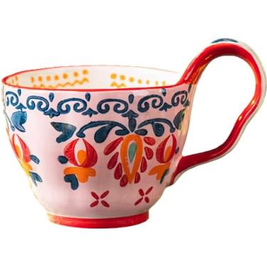 Imagem de Moqidadii Tigela de sopa de cerâmica de 740 ml com alça – Tigela de cerâmica floral feita à mão para cereais e ramen – Tigela decorativa grande para micro-ondas e lava-louças para uso diário ou