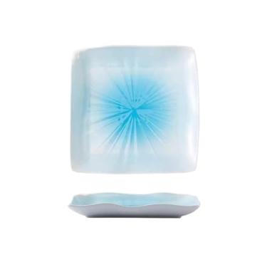 Imagem de KEG801302 Prato de bife prato de cerâmica quadrado simples prato criativo de vegetais doméstico hotel restaurante talheres prato de jantar (azul, 28 cm)