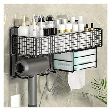 Imagem de Organizador de chuveiro, rack de armazenamento de banheiro de camada única de metal com suporte de toalha de papel e secador de cabelo, suporte de cozinha de metal para temperos, sem perfuração