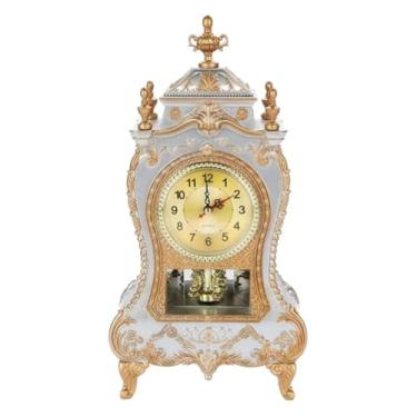 Imagem de Relógio de mesa vintage para decoração de casa retrô sem tique-taque ao lado do manto relógio de mesa para quarto sala de estar decoração interna bancada (branco)