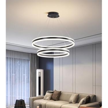 Imagem de Luminária pendente LED moderna, design circular para sala de estar, altura ajustável, dimerizável, com função de memória, lustre para quarto, cozinha e ambientes internos (Tamanho: A-40+60CM