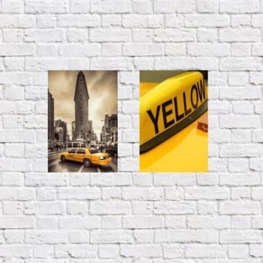 Imagem de Kit 2 Placas Decorativas Táxi Amarelo 18X27Cm