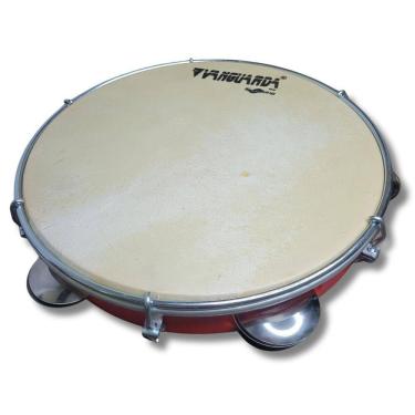 Imagem de Pandeiro 10 Abs Vermelho Pele Couro Natural Vanguarda