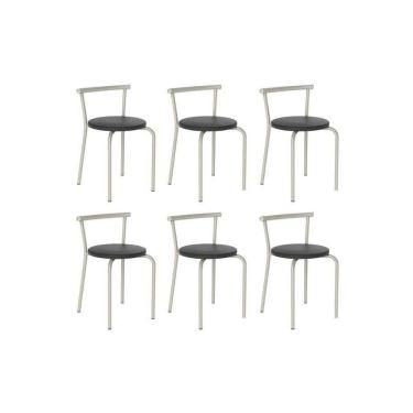 Imagem de Banqueta Sala De Jantar 105 Kit 6 Uni Prata/courano Preto - Carraro