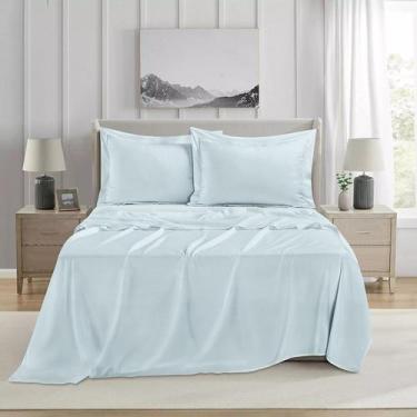 Imagem de Jogo de Cama Casal 1000 Fios Liso Azul Claro 4 Peças Jolitex