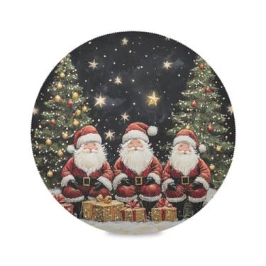 Imagem de STAYTOP Três lindos jogos americanos redondos de Papai Noel, 6 peças, tapetes de mesa antiderrapantes fáceis de limpar para decoração de mesa de festa e churrasco