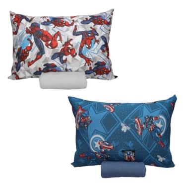Imagem de Portallar, Kit 2 Jogos Cama 100% Algodão Homem Aranha + Cap. América Solteiro Licenciados
