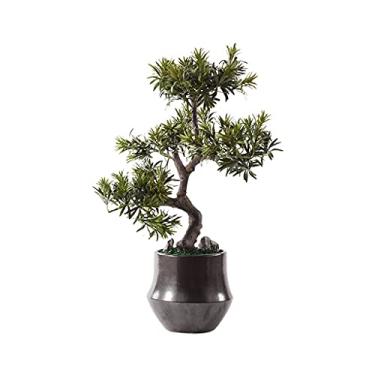 Imagem de SLGGPJBU Plantas artificiais bonsai artificial vaso de flores de cerâmica simulado planta verde planta vaso família sala de estar e estudo decoração bonsai pinheiro