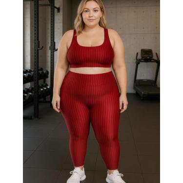 Imagem de Conjunto Plus Size Fitness 3D Cropped Bojo Removível e Legging Cintura