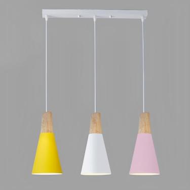 Imagem de Lustre nórdico linear, criativo e colorido, luminária pendente de metal com 3 lâmpadas E26, design moderno para ambientes internos, ideal para sala de jantar, quarto, cozinha e ilha.