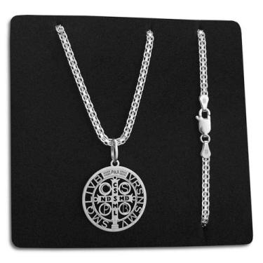 Imagem de Corrente Feminina Esteira Bismarck 45cm e Pingente Medalha São Bento P