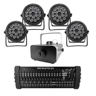 Imagem de Kit 4 Par Led Slim + Máquina De Fumaça 2000W + Mesa Dmx 384