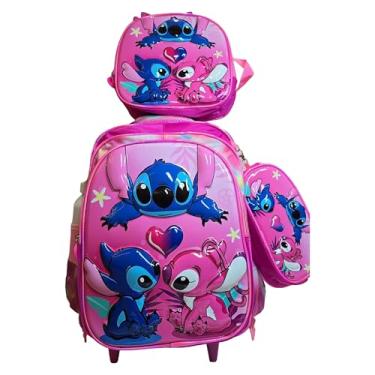 Imagem de Kit Mochila Escolar Infantil Stitch com rodinhas com mochila lancheira e estojo